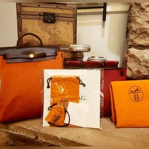 Auth HERMES Her Bag Ado PM 2-Wy Backpack Orange/Red/Dark Brown Canvas
